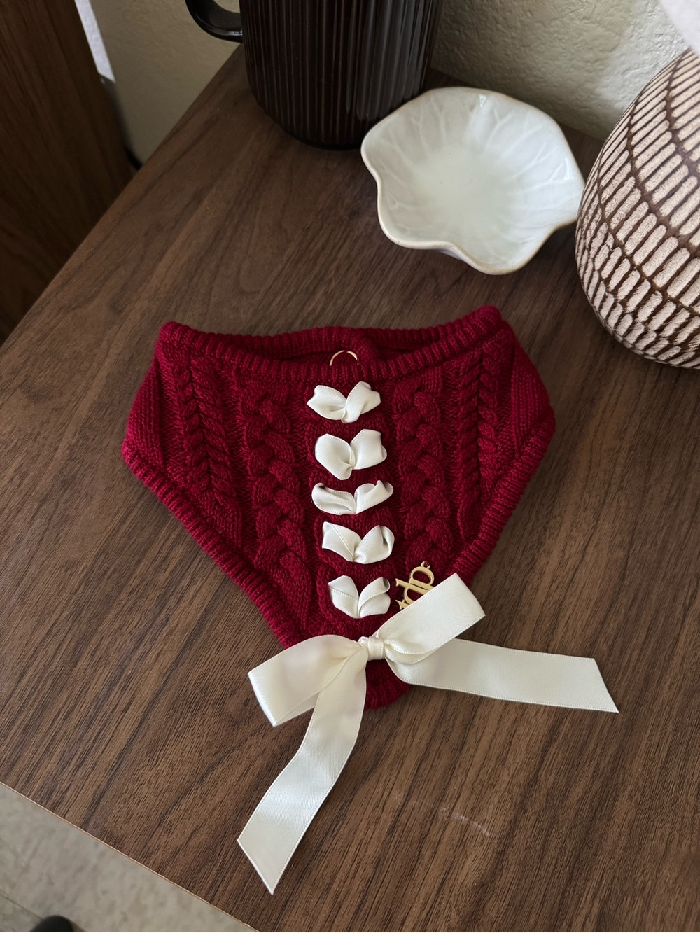 TDP - Holiday Red Cable-Knit Dog Bandana
